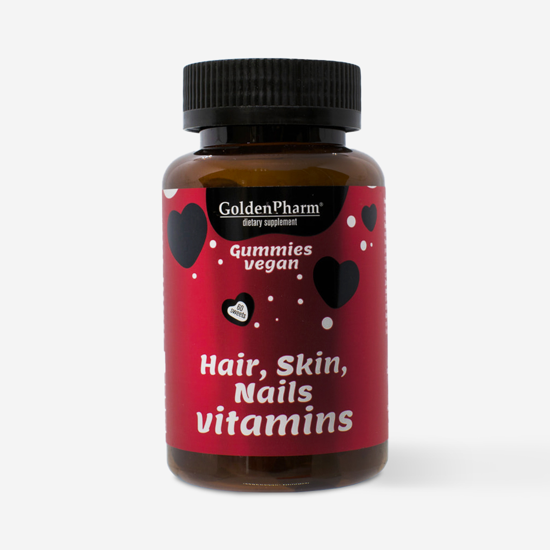 Вітаміни для волосся, шкіри і нігтів веганський мармелад жувальний, 60 шт 
